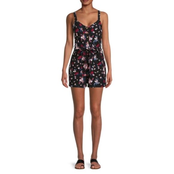 Button Front Floral Print Romper - Picture 2 of 5